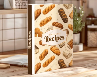 Recipe Binder Cover + Bonus Recipe Template - Bread Binder Kit, Recipe Book Cover, Binder Spine and Dividers, Printable PDF