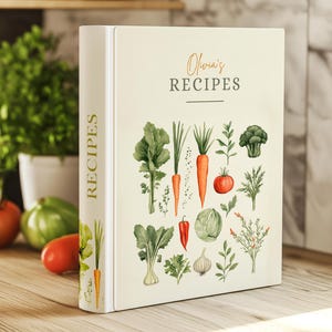 Portada de recetario de verduras vintage / Portada de recetario con nombre personalizado, carpeta de recetas, diario de recetas, plantilla de Canva editable