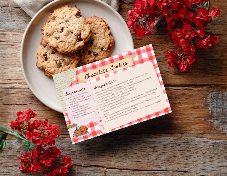 Rustic Recipe Pages Red Rustic Vintage Scrapbook Recipe Card 5x7, Editable Family Cookbook ...