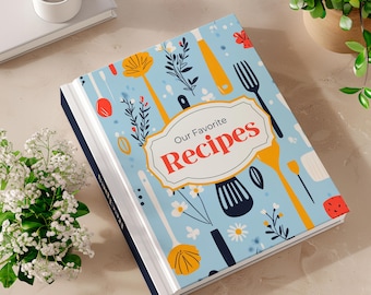 Blue Floral Recipe Binder Cover: Printable Kitchen Organizer, Canva Template and PDF (Digital Download)