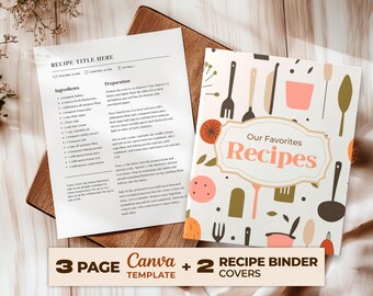 Minimalist Recipe Binder Template: Canva Editable Recipe Book (Digital Download)