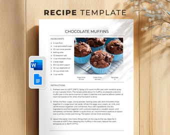 Moderne Word & Google Docs Bearbeitbare Rezeptvorlage, minimalistische Familienrezeptbuchseite (digitaler Download)
