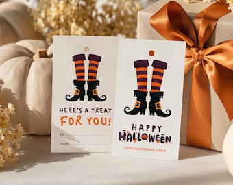 Halloween Canva Editable Witch Boots Kids Gift Tags | Personalized Boo Basket Favor Treat Tags