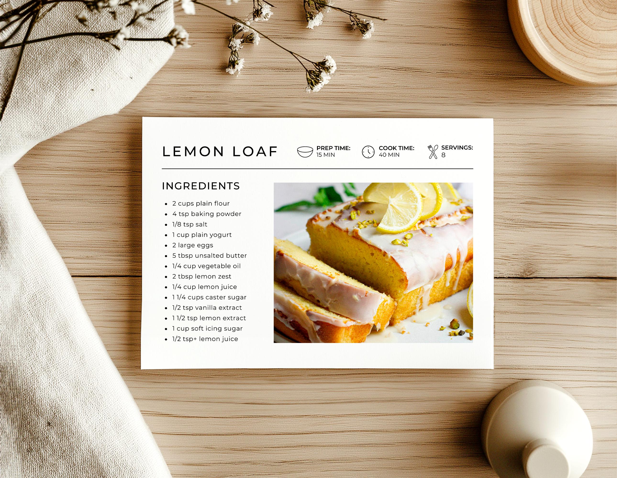 Mini Recipe Design Minimalist Recipe Card Canva Template: Editable 5x7 Double-sided ...