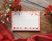 Farmhouse Printable Blank Recipe Card, Red Vintage Floral Cards 5x7 (PDF Download)