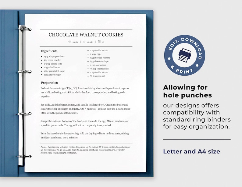 Allowing for hole punches, our designs offers compatibility with standard ring binders for easy organization.