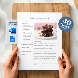 Recette modifiable avec MS Word et Google Docs Modèle de recette, recette imprimable, modèle de recette modifiable, page de livre de recettes + pages bonus