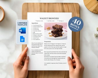 Editable Recipe Template: Printable Recipe Book Page, MS Word & Google Docs (Digital Download)