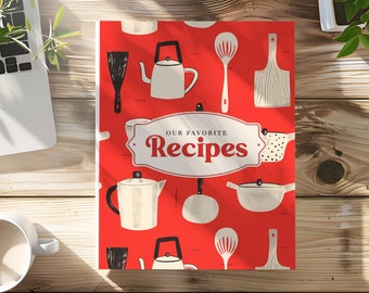 Red Kitchen Utensils Custom Recipe Binder Cover: Canva Template and PDF (Digital Download)