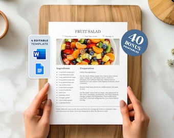 Modello di ricetta modificabile: pagina del ricettario stampabile con MS Word e Google Docs (download digitale)