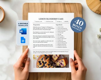 Editable Recipe Template: Printable Recipe Book Page, MS Word & Google Docs (Digital Download)