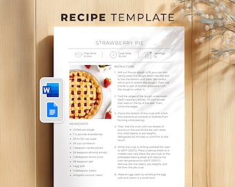 Minimalistische Rezeptbuchseite, Familienkochbuch Vorlagenseite für Word & Google Docs (Digitaler Download)