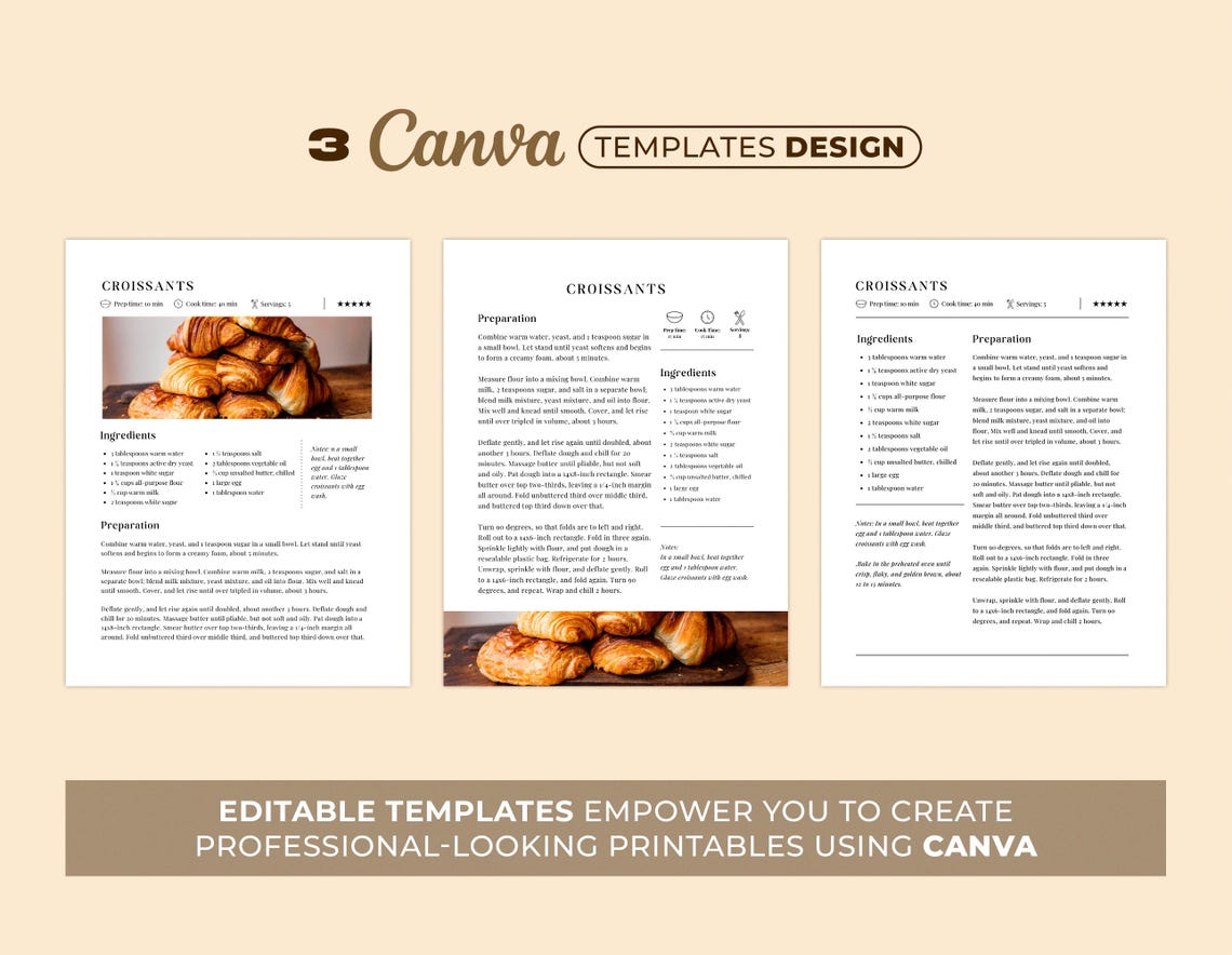 Editable Canva Recipe Template Printable Minimalist Recipe Editable