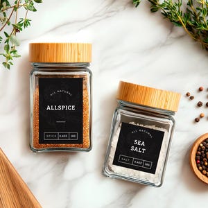 Vintage Spice Labels: Customizable Black Herb Jar Labels, Canva Template & PDF (Digital Download)