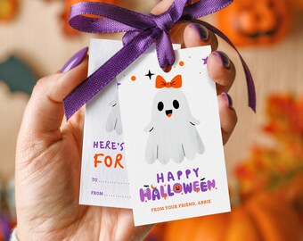 Halloween Canva Editable Ghost Kids Gift Tags | Personalized Boo Basket Favor Treat Tags