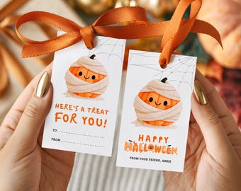 Halloween Canva Editable Pumpkin Kids Gift Tags | Personalized Boo Basket Favor Treat Tags