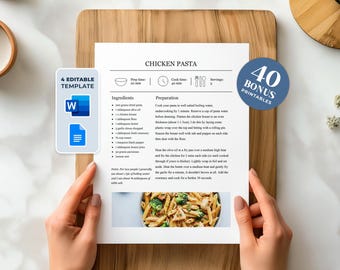 Editable Recipe Template: Printable Recipe Book Page, MS Word & Google Docs (Digital Download)