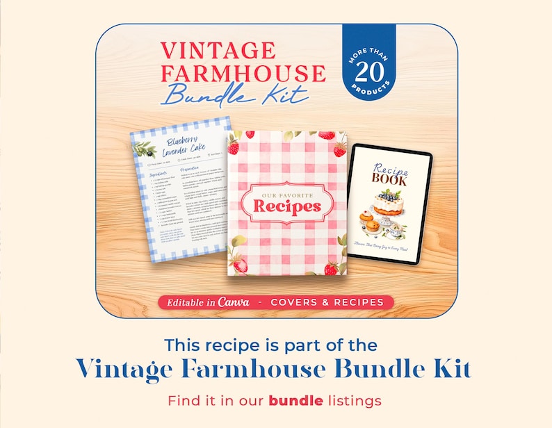 Vintage Farmhouse Bundle kit, Canva Recipe Template