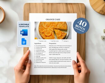 Modello di ricetta modificabile: pagina del ricettario stampabile con MS Word e Google Docs (download digitale)