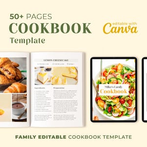 Family Cookbook Template: 50 Page Minimalist Recipe Book, Editable Canva Template (Digital Download)