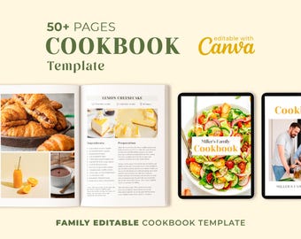 Family Cookbook Template: 50 Page Minimalist Recipe Book, Editable Canva Template (Digital Download)
