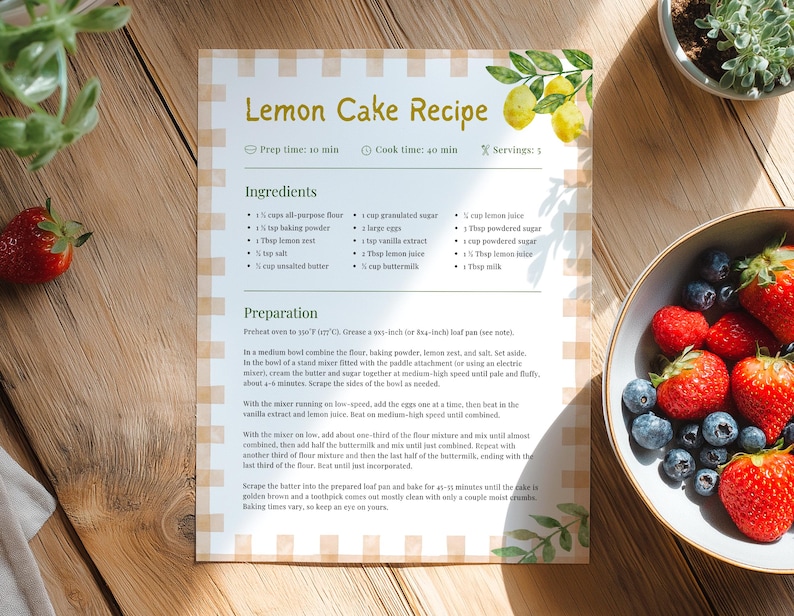 Vintage Farmhouse Editable Recipe Template with Canva | Custom Recipe Book Page, Cottagecore Recipe Template, Cookbook Recipe Template