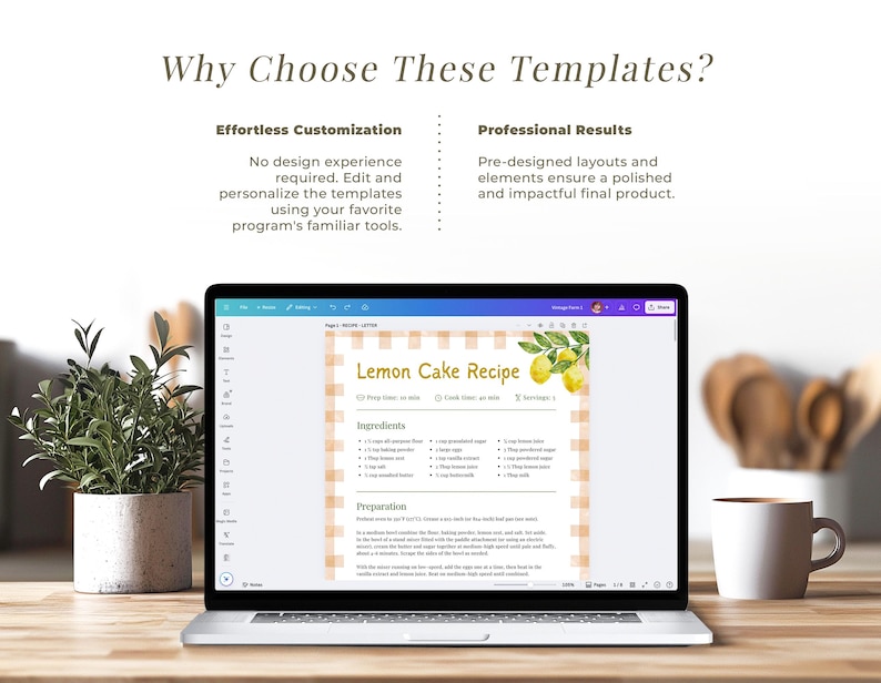 Vintage Farmhouse Editable Recipe Template with Canva | Custom Recipe Book Page, Cottagecore Recipe Template, Cookbook Recipe Template