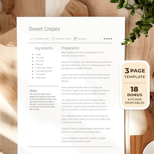 Modèle de recette de recette modifiable minimaliste avec MS Word et Google Docs | Recette imprimable, modèle de recette élégant modifiable + pages bonus
