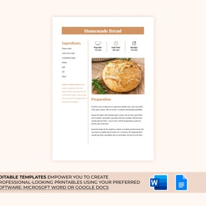 Editable Recipe With MS Word and Google Docs Recipe Template, Printable Recipe, Editable Recipe ...