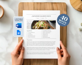 Modello di ricetta modificabile: pagina del ricettario stampabile con MS Word e Google Docs (download digitale)