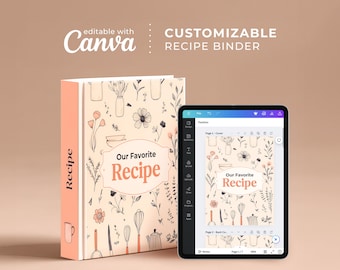 Customizable Recipe Binder Cover: Classic Floral Canva Template (Digital Download)
