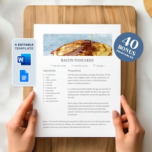 Receta editable con MS Word y Google Docs Plantilla de receta, Receta imprimible, Plantilla de receta editable, Página de libro de recetas + Páginas adicionales