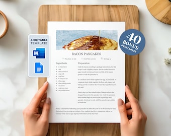 Editable Recipe Template: Printable Recipe Book Page, MS Word & Google Docs (Digital Download)