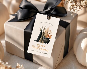 Boho Favor Treat Tags, Witching You A Happy Halloween Gift Tag, Boo Basket, Canva Template