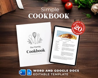 Family Cookbook Editable MS Word & Google Docs Template: Minimalist Recipe Binder (Digital Download)