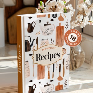 Capa para fichário de receitas | Kit de design de cozinha, capa para livro de receitas, lombada e divisórias para fichário, capa digital, modelo de receita bônus | PDF para impressão