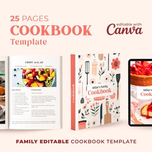 Family Cookbook Template: 25 Page Minimalist Recipe Book, Editable Canva Template (Digital Download)