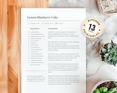 Editable Minimalist Recipe Template: Printable Recipe Book Page, MS Word & Google Docs (Digital Download)