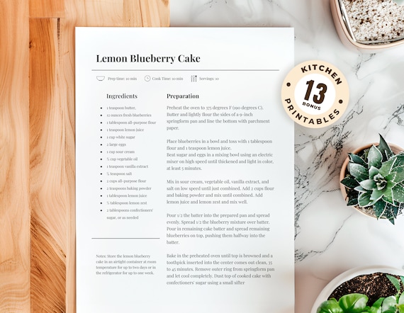 Editable Minimalist Recipe Template: Printable Recipe Book Page, MS Word & Google Docs (Digital Download)