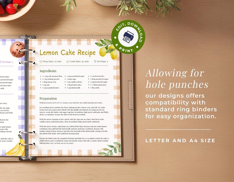 Vintage Farmhouse Editable Recipe Template with Canva | Custom Recipe Book Page, Cottagecore Recipe Template, Cookbook Recipe Template