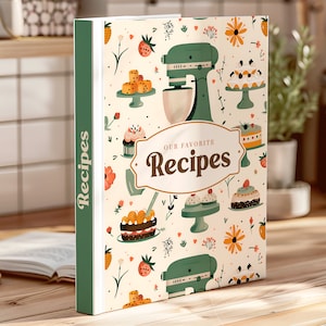 Copertina per raccoglitore di ricette + modello di ricetta bonus - Kit raccoglitore per impastatrice e dessert, copertina per ricettario, dorso e divisori per raccoglitore, PDF stampabile