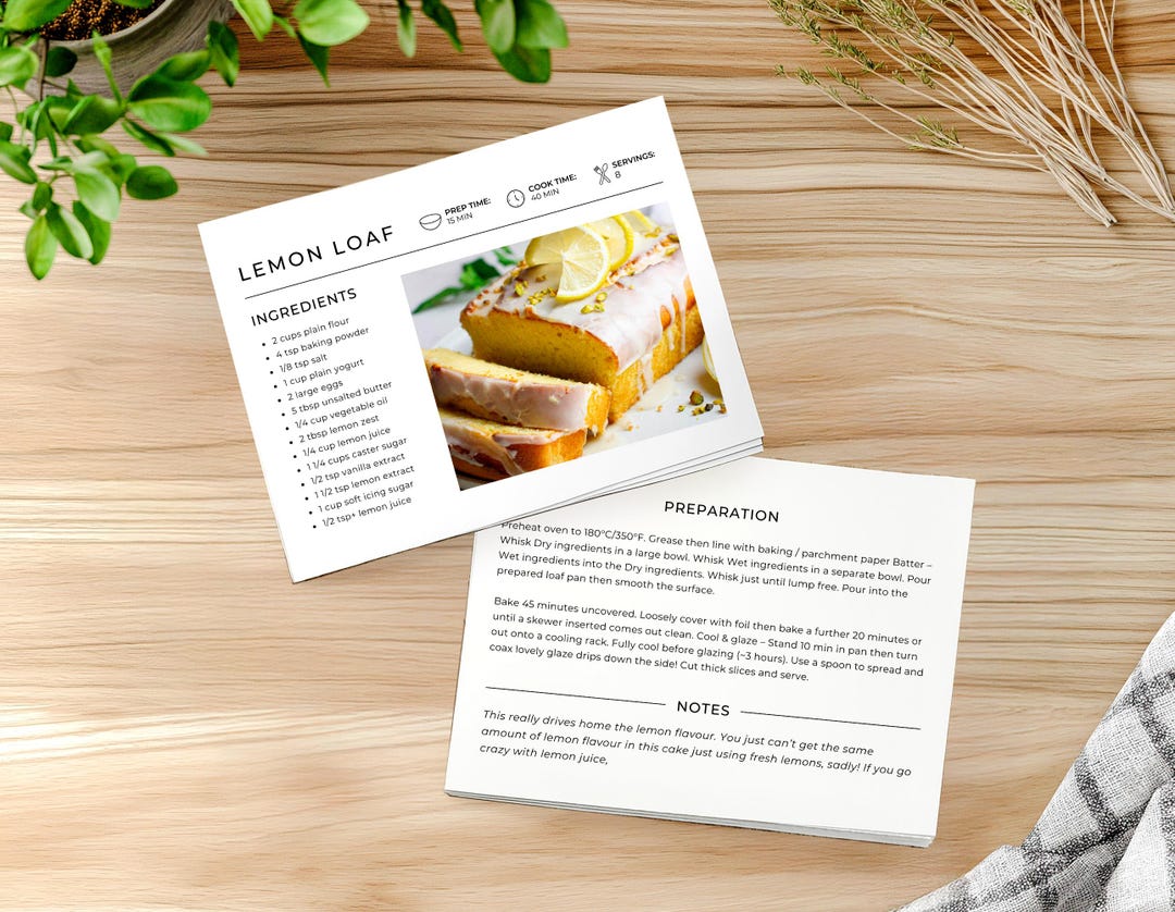 Mini Recipe Design Minimalist Recipe Card Canva Template: Editable 5x7 Double-sided ...