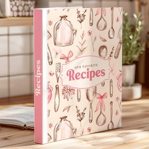 Capa para fichário de receitas + modelo de receita bônus - Kit para fichário Coquette, capa para livro de receitas, lombada e divisórias, PDF para impressão