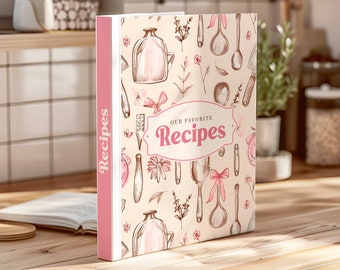 Recipe Binder Cover + Bonus Recipe Template - Coquette Binder Kit, Recipe Book Cover, Binder Spine and Dividers, Printable PDF