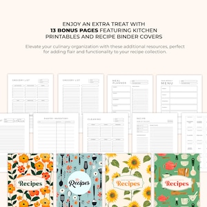 Enjoy an extra treat with 
13 bonus pages featuring kitchen printables and recipe binder covers