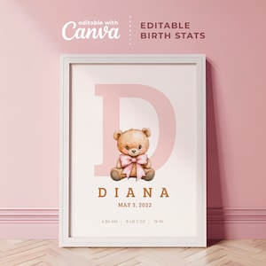 Minimalistische Geburtsdaten für Babys, personalisiert mit Canva Printable Poster | Neugeborenen Geschenk, bearbeitbare Geburtsdaten, Babyparty Geschenk