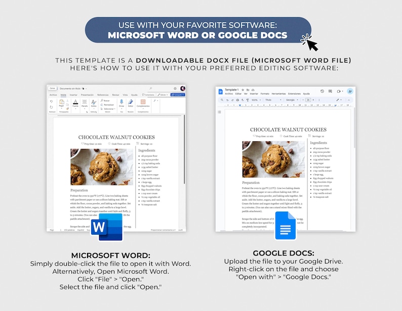 use with your favorite software: Microsoft Word or Google Docs