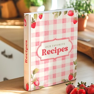 Couverture pour reliure de recettes aux fraises de la ferme vintage | Couverture de livre de recettes personnalisée, reliure de livre de recettes, modèle Canva modifiable et modèles de recettes