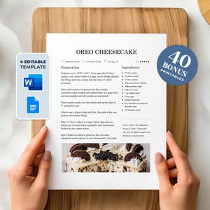 Editable Recipe Template: Printable Recipe Book Page, MS Word & Google Docs (Digital Download)