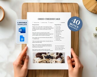 Editable Recipe Template: Printable Recipe Book Page, MS Word & Google Docs (Digital Download)